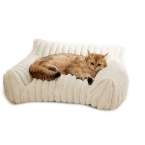 Cat Couch Bed Cute Pet Bed for Small Medium and Large Cats and Dogs Fluffy Sofa Bed for Pets Indoor with Non-Slip Bottom & Washable Cover,white(S)