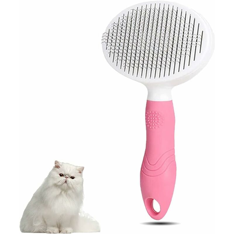 Cat Dog Brush Self-Cleaning Grooming Comb Hair Removal Brush Cat Massage Comb Pet Anti-Hair Brush Massage Hair Removal (Pink And White)