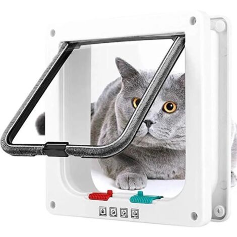 Cat Flap for Indoor Use, Cat Door with 4-Way Lock for Cats and Small Dogs, Easy to Install on Walls