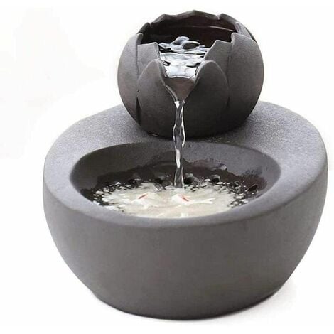 DEWDAT Cat Fountain Ceramic Pet Water Dispenser - Lotus Vertical Cat Drinking Fountain - Automatic Circulation Filter Water Health and Hygiene Bottom with Small Fish Decoration