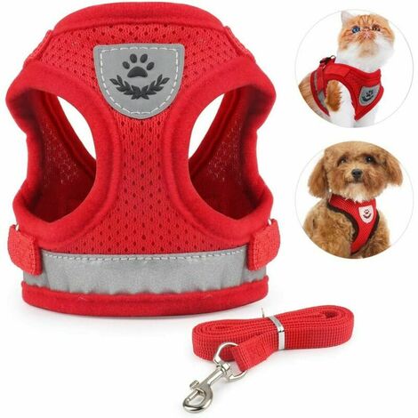 Cat Harness Leash, Soft Adjustable Mesh Walking Harness with Reflective Strap for Small, Medium, Large, Kitten, Puppy, Rabbit(red,S)