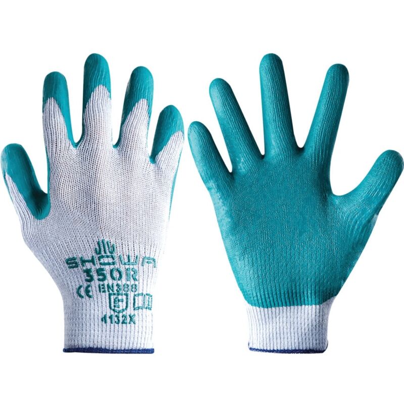 Showa - Nitrile Coated Grip Gloves, Grey/Green, Size 7 - Green Grey