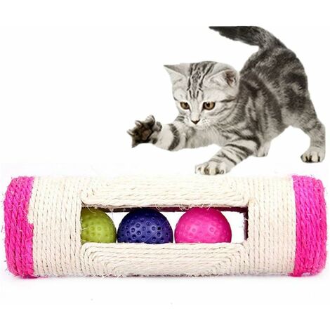 Cat Kitten Interaktives rundes Kratzbaum-Spielzeug mit 3 Hanfkugeln in zufälliger Farbe