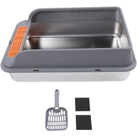 Cat Litter Box Stainless Steel Large Capacity Top Entry Anti Splashing Metal Litter Pan with Leakproof Mat for Pet Dark Gray Extra Large
