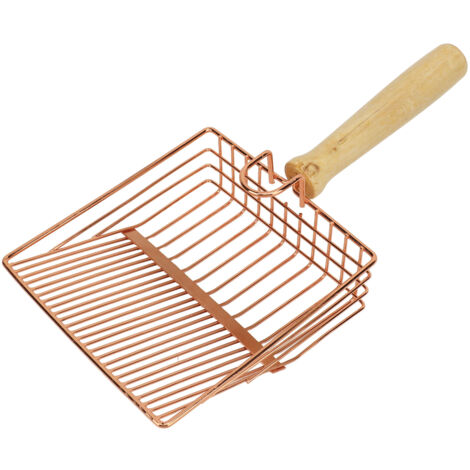 Cat Litter Scoop Long Wooden Handle Sturdy Metal Hanging Hook Easy to Clean Kitty Metal Scooper for Home Litter Box