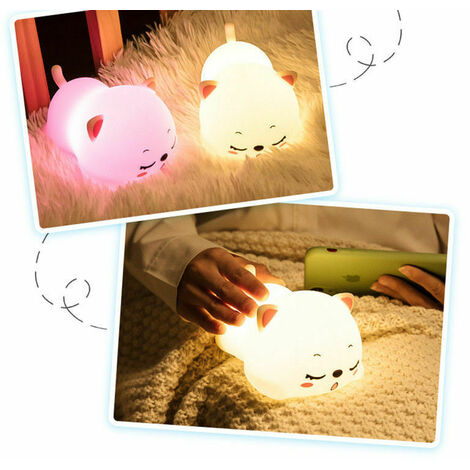 Cat Night Light for Kids, 7 Colors Kids Night Light Baby Night Light, Nursery Portable Cute Cat Lamp Kids Lamp, USB Charging Toddler Girls Kids Night Lights for Bedroom, Cat Gifts for Girls