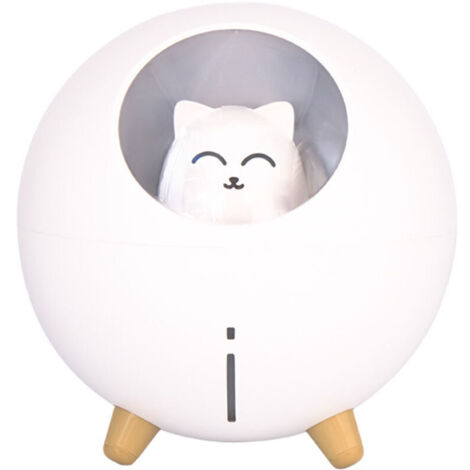 Cat Pet Multi-Mode Colorful LED Night Light Small Mini USB Spray Humidifier Desk Cartoon Atmosphere Light Decompression Gift, White