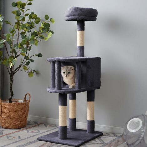 Cat Play Tower House Cat Scratcher Activity Centres Scratching Post with with large condo (Grey)