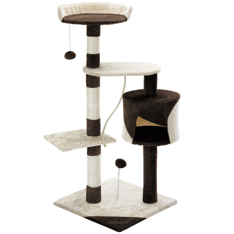 Scratching Post Cat Tree Scratch Tree Climbing Sisal Scratcher Cat Condo Play Balls Rope Cave Comfy Cosy Robust Plush Clothing Faux Fur mdf Base Cat