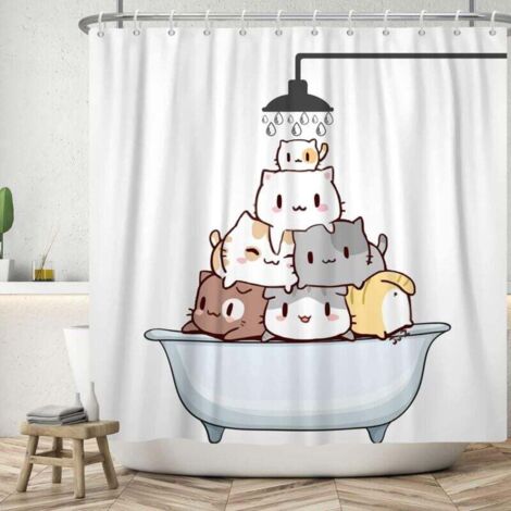 Cat Shower Curtain, Cartoon Cat in Bathtub Shower Curtain, Waterproof, Funny Animal Pets Shower Curtains, Washable MUMU
