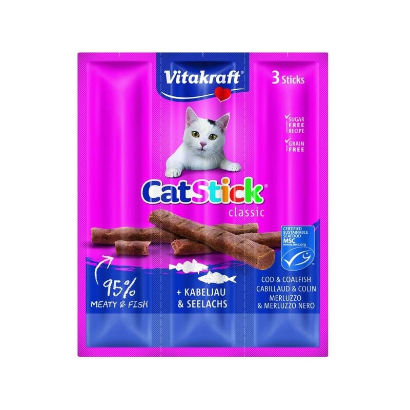 

Vitakraft Cat Stick mini,bacalao & atún 18 gr. 3 uds snack para gatos