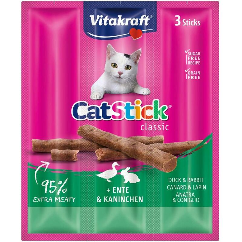 

Vitakraft Cat Stick mini, pato & conejo 18 gr 3 uds snack para gatos