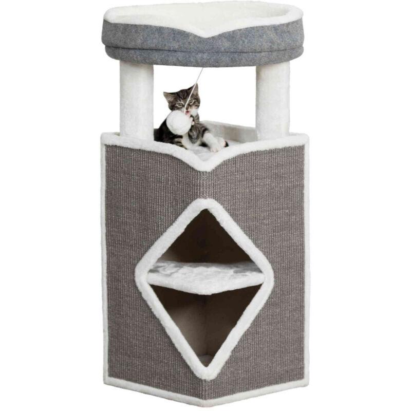 Arbre à chat tour Arma 38 x 38 x 98 cm de hauteur couleur gris et blanc.