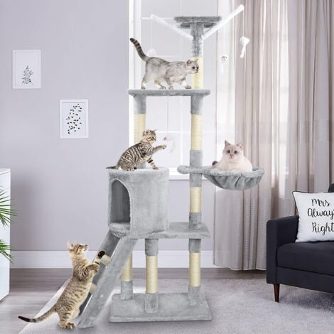 TEETOK Cat Tree, 140cm Cat Scratch Posts Multi-Level Stable Cat Climbing Tower Cat Activity Trees with Ladder, Indoor Pet Activity Furniture Play House for Kitty Kitten