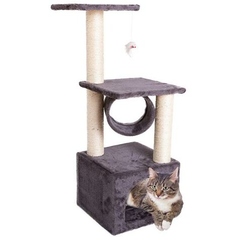 Cat Tree, 88cm Cat Scratch Posts 3 Tier Stable Cat Climbing Tower Cat Activity Trees with 1 Room, Indoor Pet Activity Furniture Play House for Kitty Kitten