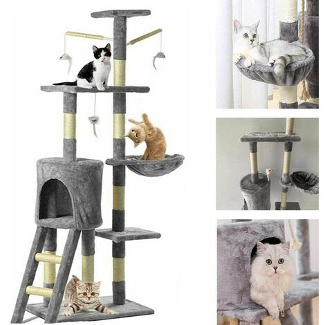 Cat Tree Cat Scratch Posts Multi-Level Stable Cat Climbing Tower Cat Activity Trees with Ladder, Indoor Pet Activity Furniture Play House for Kitty Kitten
