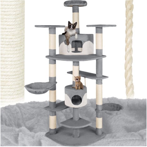 Cat Tree Fippi - 201 cm tall, sisal cat scratching post, toy & anti-tip bracket - cat scratching post, cat tower, scratching post - grey/white