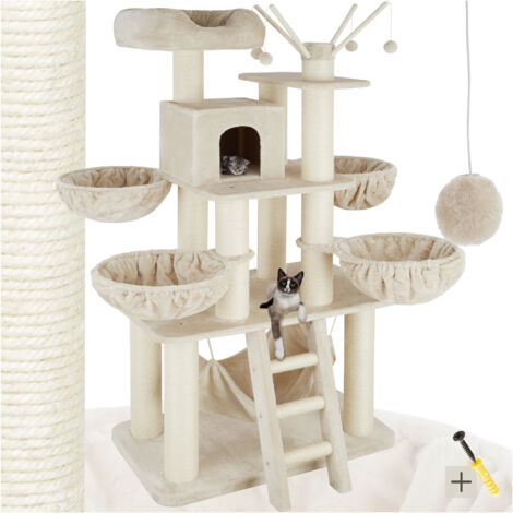 Cat Tree Gismo - 195 cm, sisal cat scratching post - cat scratching post, cat house, cat tower - beige/white