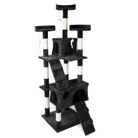Cat Tree Scratching Post Climbing Tree in Black 170cm with Platforms Caves and Ramps