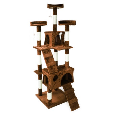 Cat Tree Scratching Post Climbing Tree in Brown 170cm with Platforms Caves and Ramps
