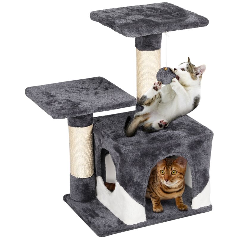 Yaheetech Cat Tree Tower Cat Scratch Posts Kitten Bed House, Dark Gray/White