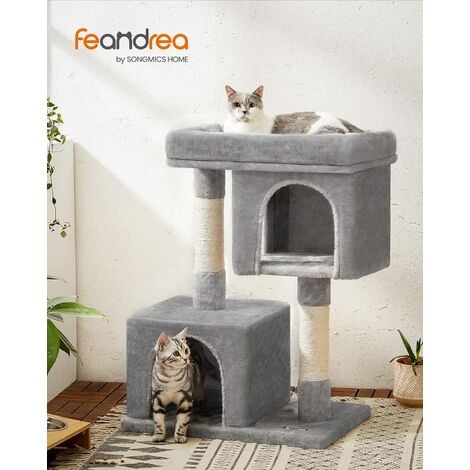 FEANDREA Cat Tree with Sisal-Covered Scratching Posts and 2 Plush Condos, Cat Furniture for Kittens Light Grey by SONGMICS PCT61W - Gris Claro