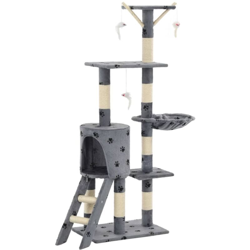 Vidaxl - Cat Tree with Sisal Scratching Posts 138 cm Grey Paw Prints