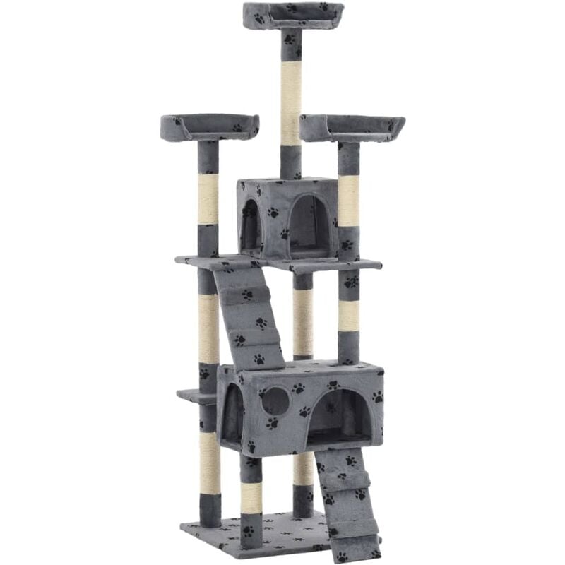 Vidaxl - Cat Tree with Sisal Scratching Posts 170 cm Paw Prints Grey