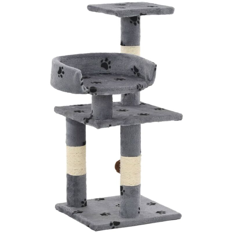 Cat Tree With Sisal Scratching Posts 65 Cm Paw Prints Grey Vidaxl