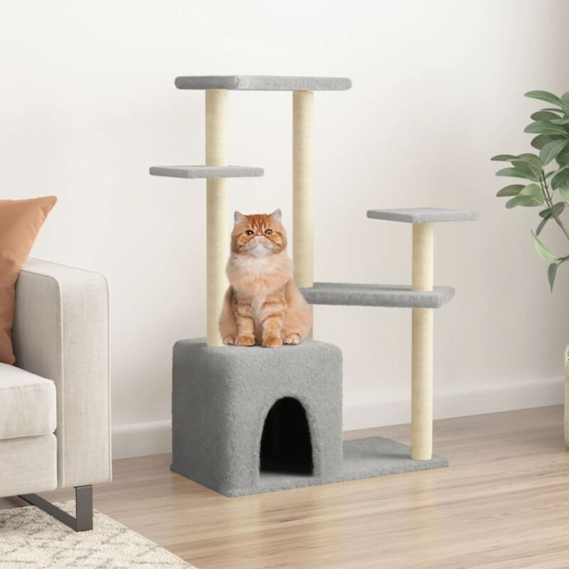 Cat Tree With Sisal Scratching Posts Light Grey 107.5 Cm Vidaxl