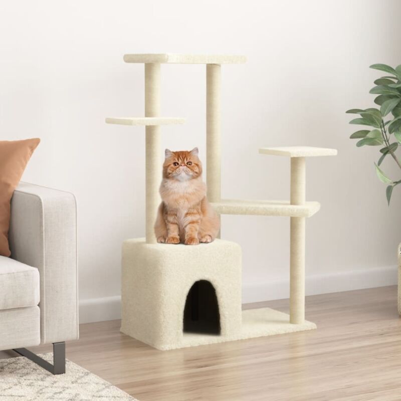 Cat Tree With Sisal Scratching Posts Cream 107.5 Cm Vidaxl