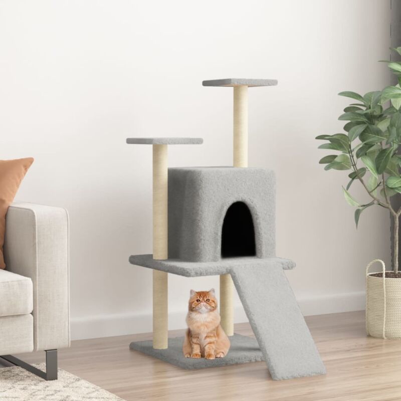 Cat Tree With Sisal Scratching Posts Light Grey 110 Cm Vidaxl