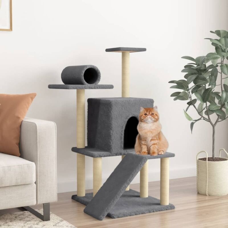 Cat Tree With Sisal Scratching Posts Dark Grey 110.5 Cm Vidaxl