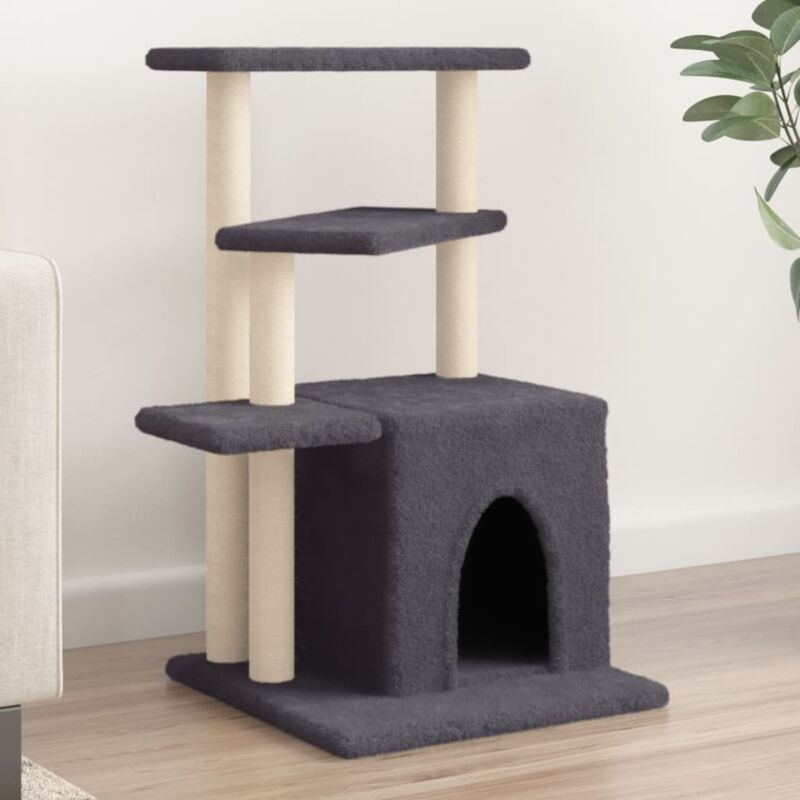 Cat Tree With Sisal Scratching Posts Dark Grey 83.5 Cm Vidaxl
