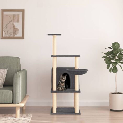 Cat Tree with Sisal Scratching Posts Dark Grey 132 cm vidaXL