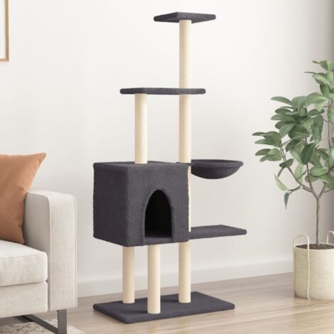 Cat Tree with Sisal Scratching Posts Dark Grey 145 cm vidaXL