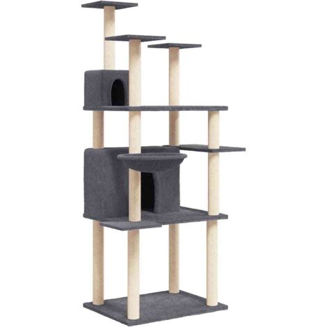 Cat Tree with Sisal Scratching Posts Dark Grey 166 cm vidaXL