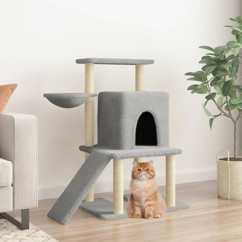 Cat Tree With Sisal Scratching Posts Light Grey 96.5 Cm Vidaxl