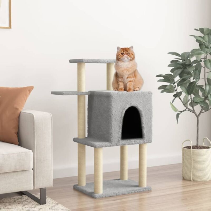 Cat Tree With Sisal Scratching Posts Light Grey 97 Cm Vidaxl