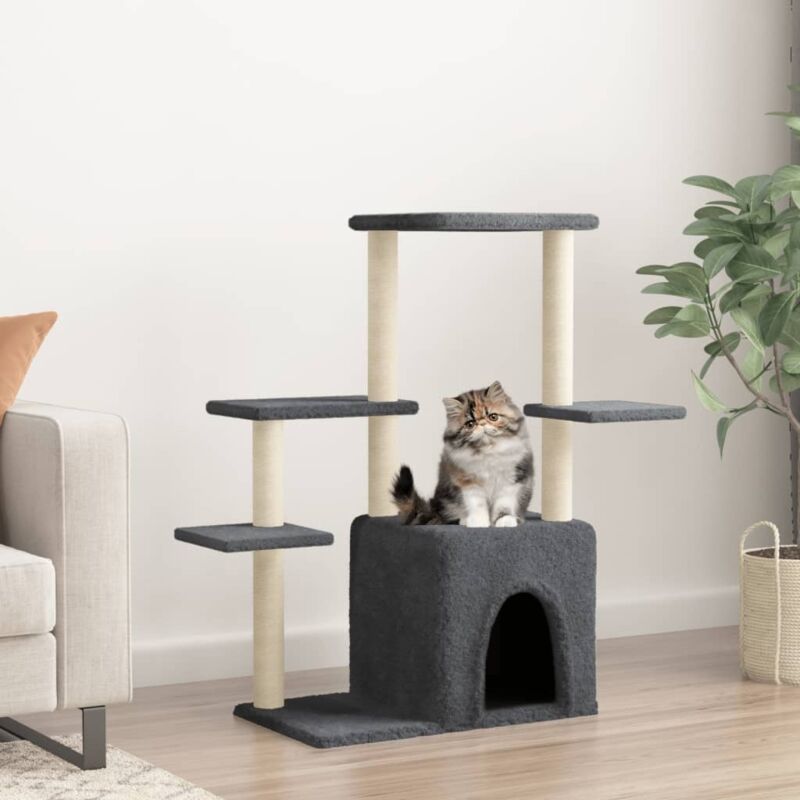 Cat Tree With Sisal Scratching Posts Dark Grey 97.5 Cm Vidaxl
