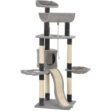 Cat Tree with Sisal Scratching Posts Grey 145 cm - Grey