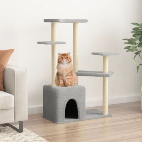 Cat Tree with Sisal Scratching Posts Light Grey 107.5 cm vidaXL