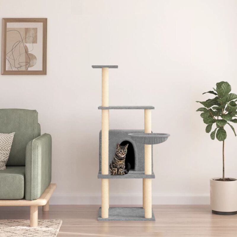 Cat Tree With Sisal Scratching Posts Light Grey 132 Cm Vidaxl