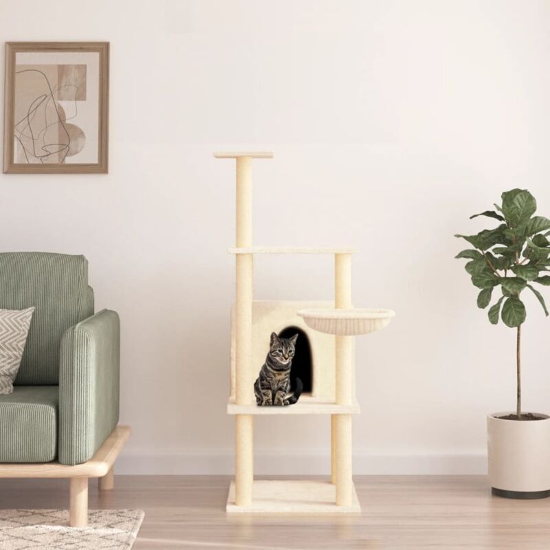 Cat Tree With Sisal Scratching Posts Cream 132 Cm Vidaxl