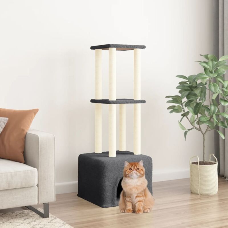 Cat Tree With Sisal Scratching Posts Dark Grey 133.5 Cm Vidaxl