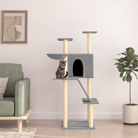 Cat Tree with Sisal Scratching Posts Light Grey 143 cm vidaXL