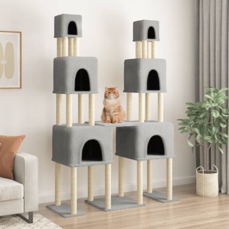 Cat Tree with Sisal Scratching Posts Light Grey 199 cm vidaXL
