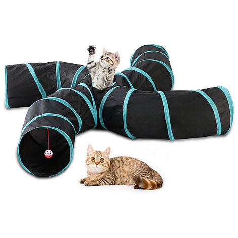Collapsible 3 Way Cat Play Tunnel Tube with Peek Hole Fun Ball Indoor Outdoor Pet Interactive Training Toy Cat Tunnel 01# 