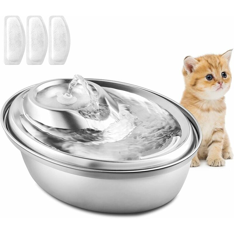 Cat Water Fountain, Stainless Steel Cat And Dog Water Fountain, 2L