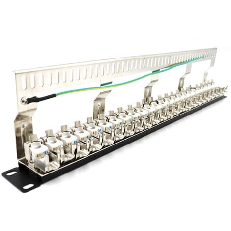TLILY Cat7 Patch Panel 24Port CAT7/CAT6A Full Shielded Incl. 24X Adapter 1U 19 Inch